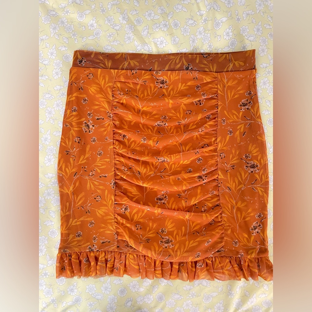 Free People Romi Mesh Mini Skirt Orange/Multi Colored Ruffle - Picture 5 of 8
